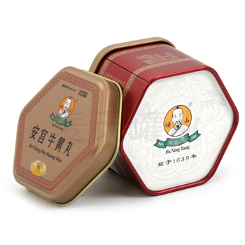 安宫?；仆杼ぐ昂?六角中药丸马口铁盒子